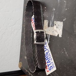 Leather Floral Punch Out Metal Buckle Belt Large